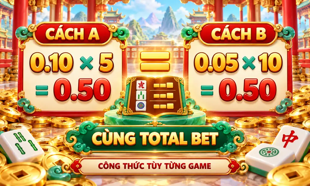Hai cách kết hợp Coin Value và Bet Level tạo cùng Total Bet 0.50